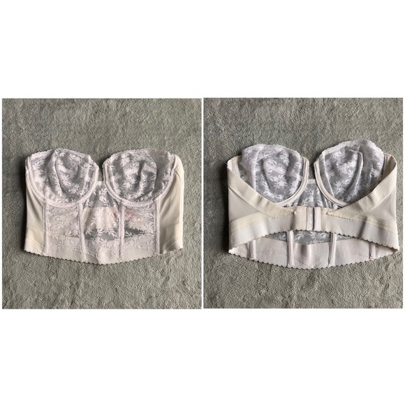Vintage 90s Backless Young Smoothie Strouse Adler Floral Lace Corset Long Bra - Picture 4 of 17